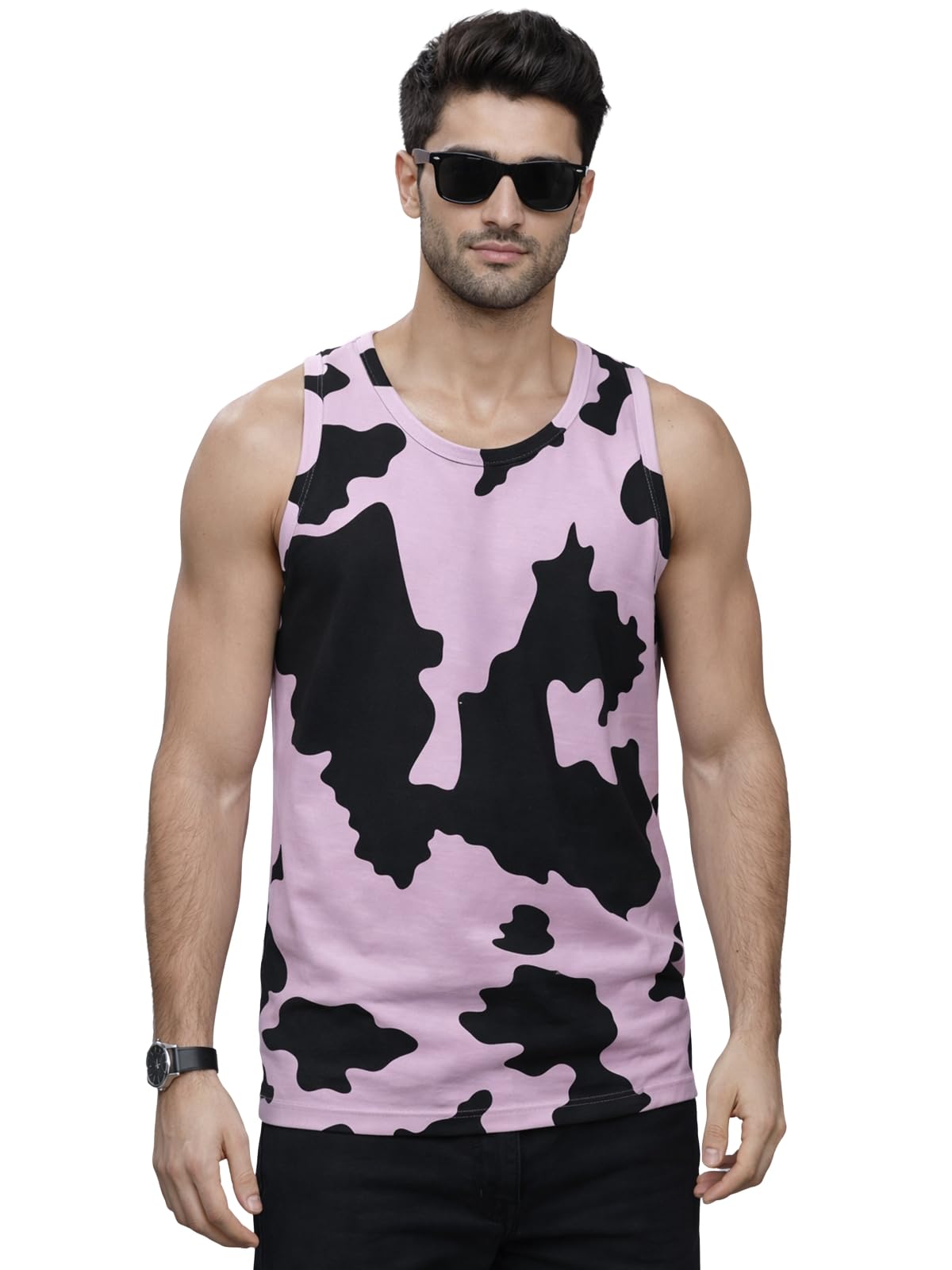 Veirdo Mens Men Sleeveless T-Shirt All Over Printed Vest Cotton Sando For Beach Wear Gym Cycling Running Other Sports