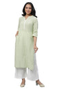 Aurelia Women's Green Stripes Yarn Dyed NEP Stripe Straight Kurta_23AUA14447-704177_XS