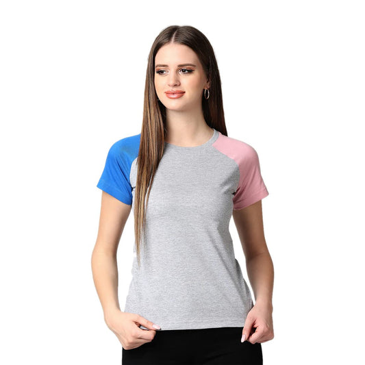 Bewakoof Grey Melange Color Block Raglan T-Shirt