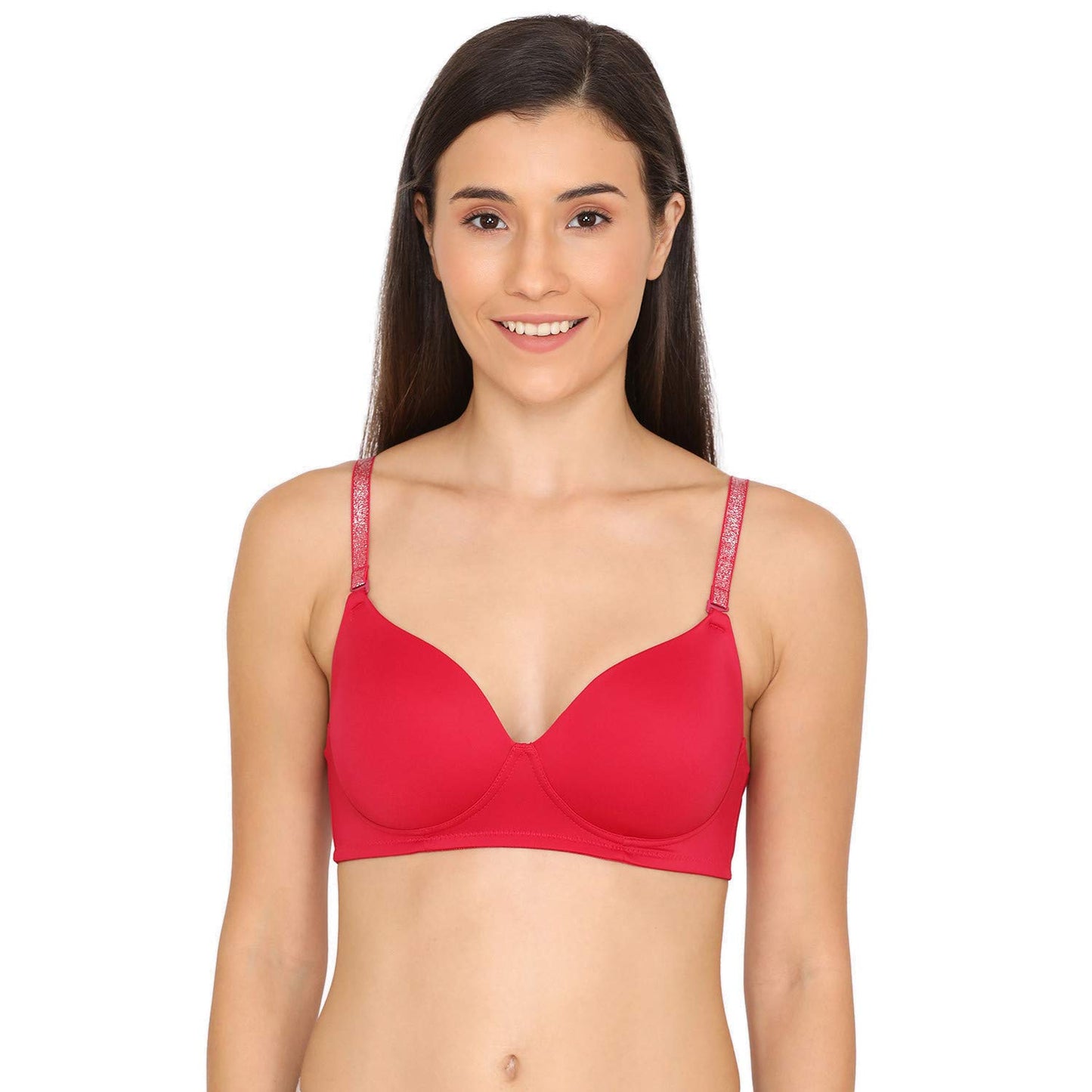 Zivame Womens Nylon Wirefree Lightly Padded Seamless Glitter Straps Padded Non Wired 3/4th Coverage T-Shirt Bra-Cerise (ZI10X2-