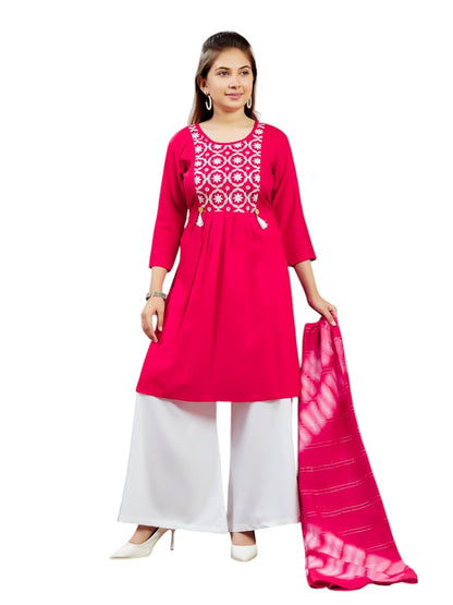 Aarika Girls Red Colour Embroidery Cotton Kurti (10-15 Years)