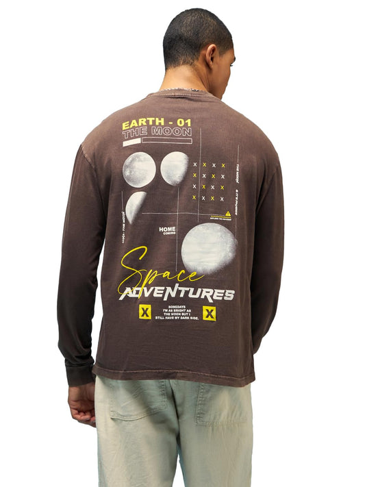 Bewakoof Official NASA Mens Graphic Printed Oversized T-Shirt_608312_Brown_S