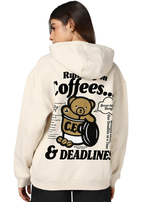 Bewakoof Heavy Duty 1.0 Womens Typography Oversized Fit Full Sleeve Poly Cotton Hoodies_694300_Beige_XS