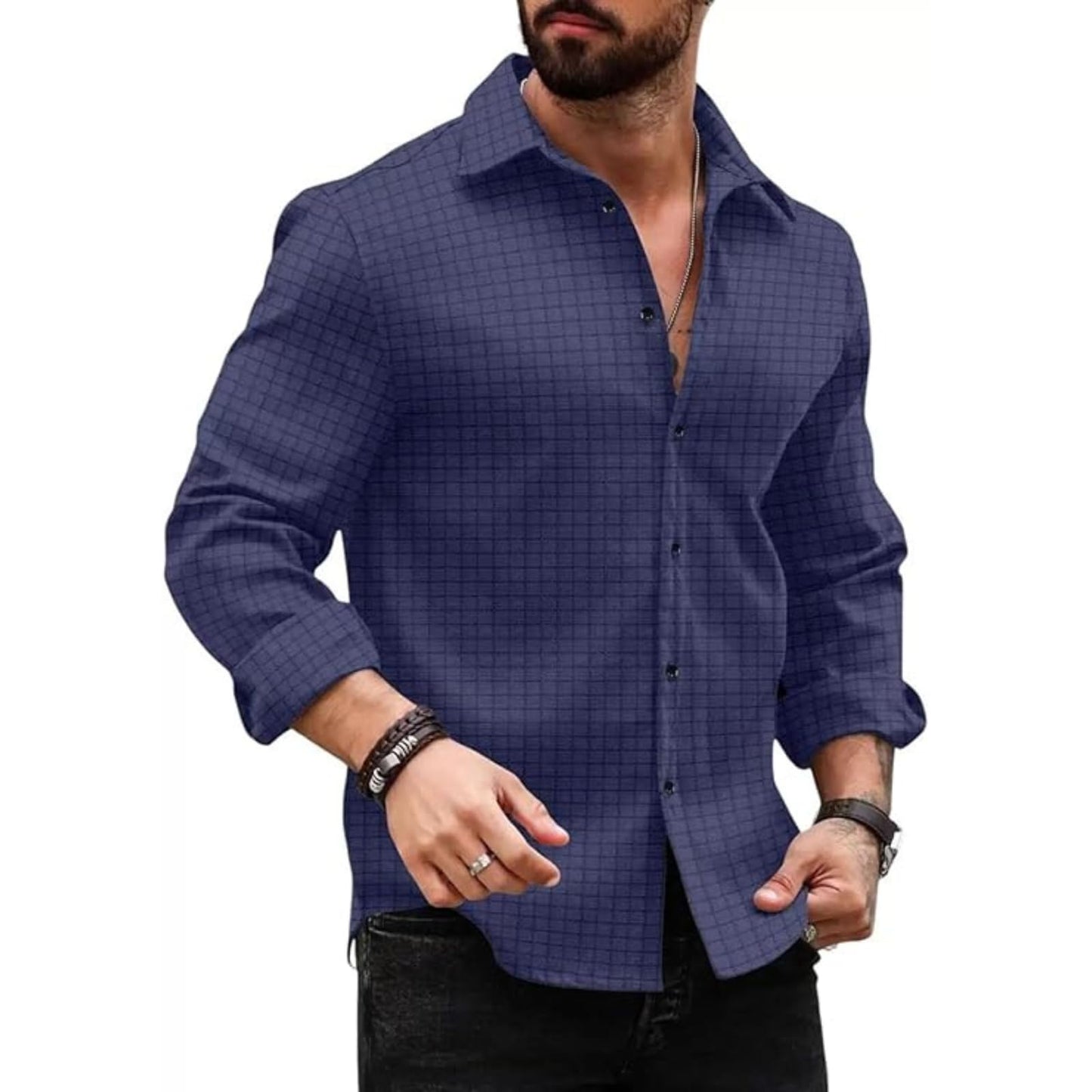 Deelmo MenS Regular Fit Checks Pattern Polyester Blend Shirt With Collared Neck Long Sleeve And Standard Length | Shirt For Man