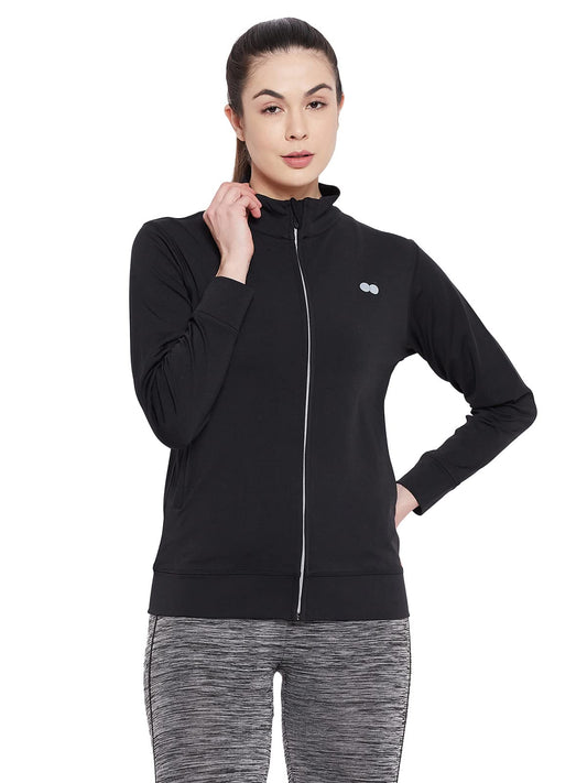 Clovia Womens Activewear Front Zipper Jacket (AT0131P13_Black_3XL)