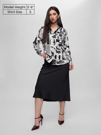 The Souled Store Official Mickey Mouse: Checkered Charm Women and Girls Long Sleeve Collared Neck All Over Print Button Front Re