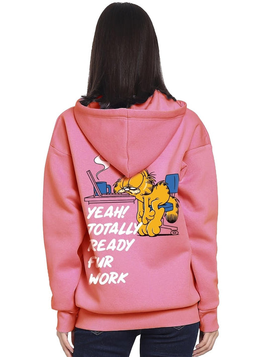 Bewakoof Official Garfield Merchandise Womens Graphic Printed Oversized Hoodies_625330_Pink_XS