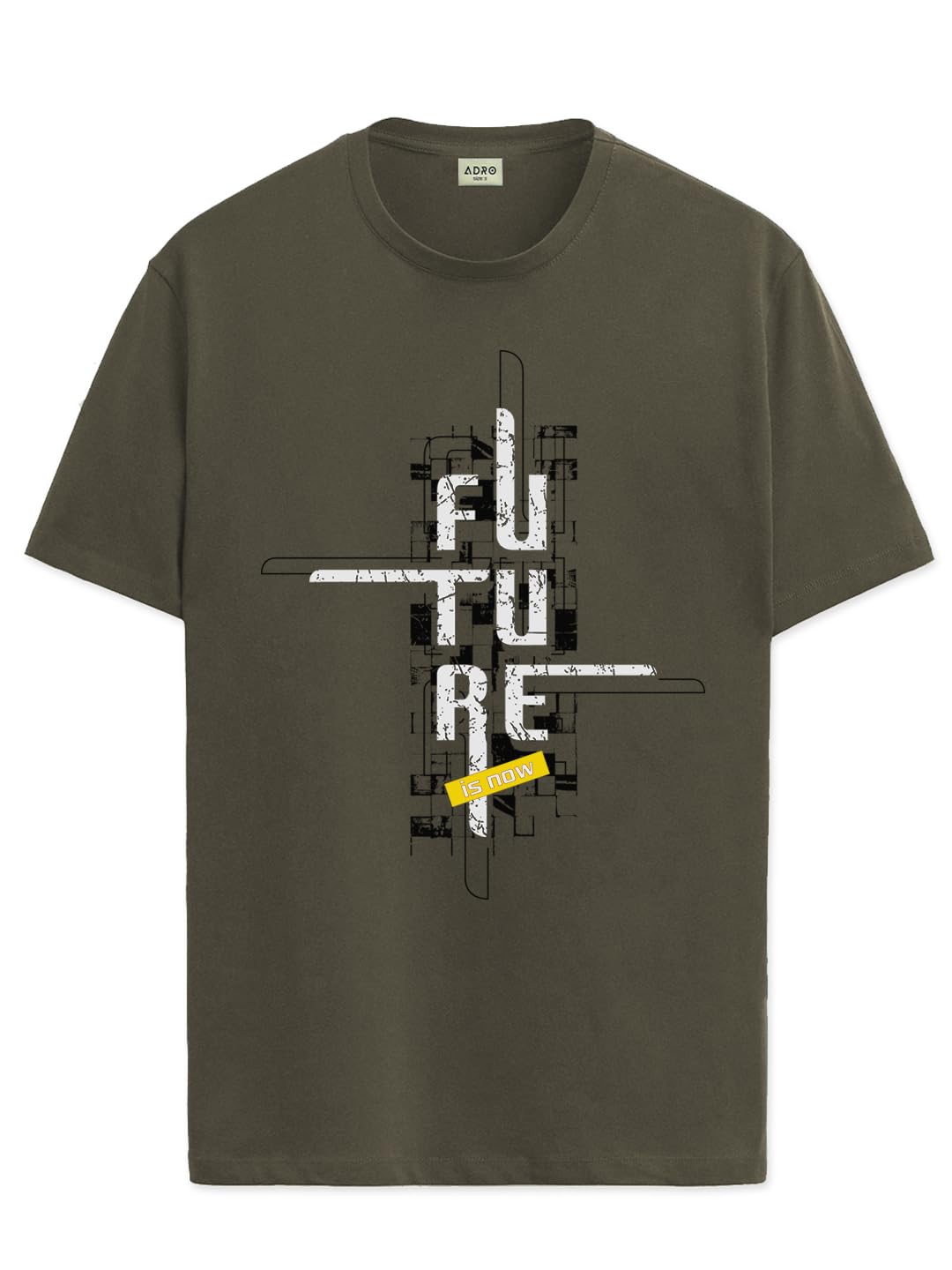 ADRO Men's Graphic Printed 100% Cotton T-Shirt - Regular Fit, Printed T-Shirts for Men (RN24-FTR-OL_Olive)