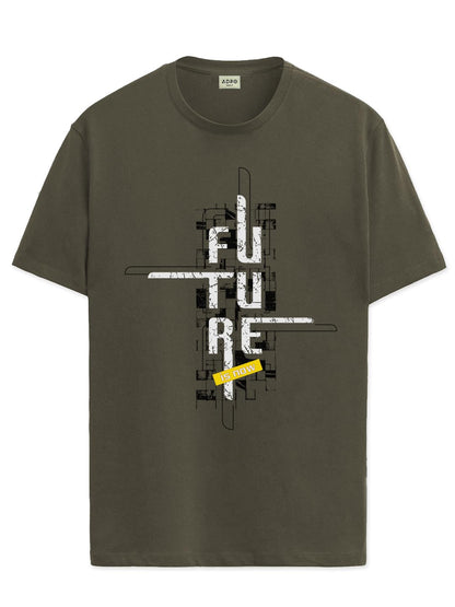 ADRO Men's Graphic Printed 100% Cotton T-Shirt - Regular Fit, Printed T-Shirts for Men (RN24-FTR-OL_Olive)