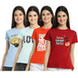 Preneum Womens Cotton Regular Fit Latest Graphic Stylish Printed Short Sleeves Casual T-Shirt || Trendy (Pack 4), Blue & Blue &