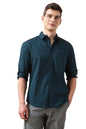 Dennis Lingo Men Solid Cotton Slub Spread Collar Full Sleeves Regular Fit Shirt Dark Green