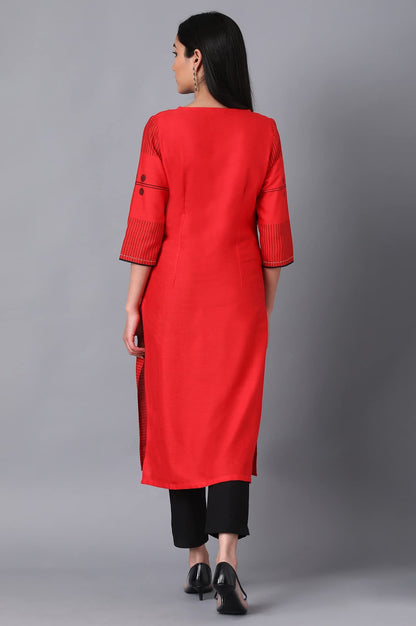 W Red Geometric Printed Cotton Blend Regular Kurta For Women