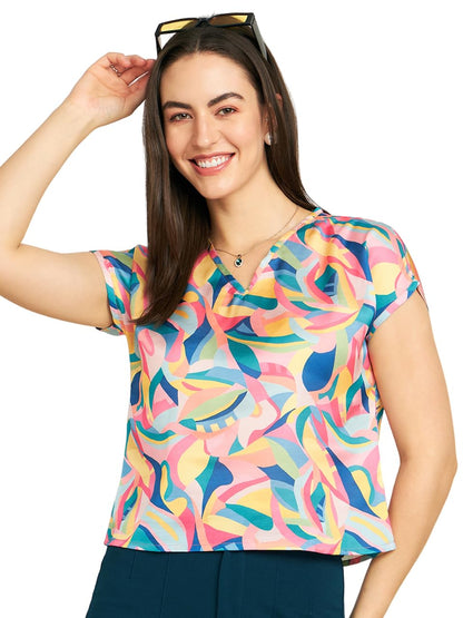 Modeve Women Multicolor V Neck Top For Summer