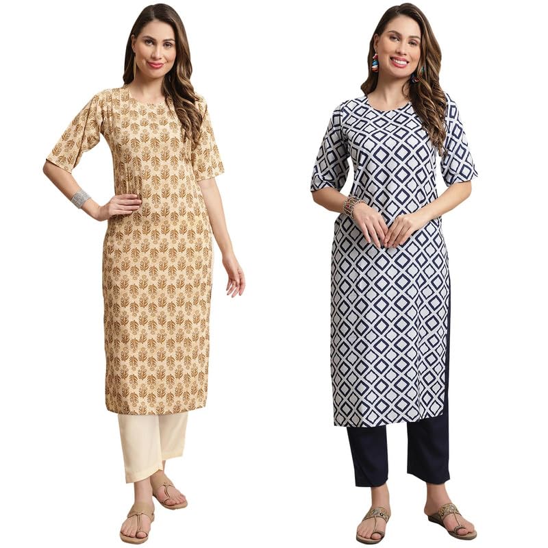 Pinkmint Kurta Set for Women ll Printed Kurti & Pant Set ll Combo Kurta Set ll (Pack of 2) Gold-Blue