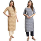 Pinkmint Kurta Set for Women ll Printed Kurti & Pant Set ll Combo Kurta Set ll (Pack of 2) Gold-Blue