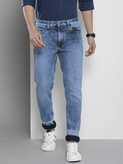 The Indian Garage Co Men Regular Fit Colorblocked Mid-Rise Stretchable Jeans Blue