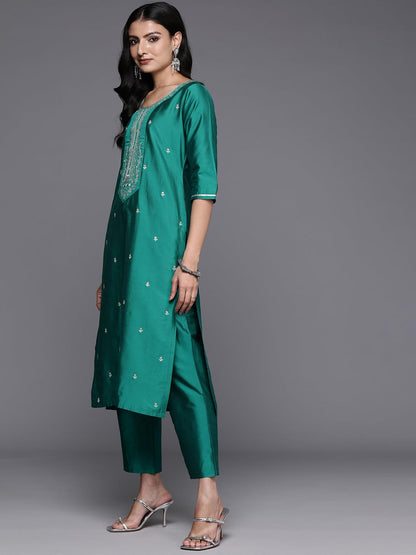 Libas WomenS Silk Blend Kurta Sets (Gs877_Green