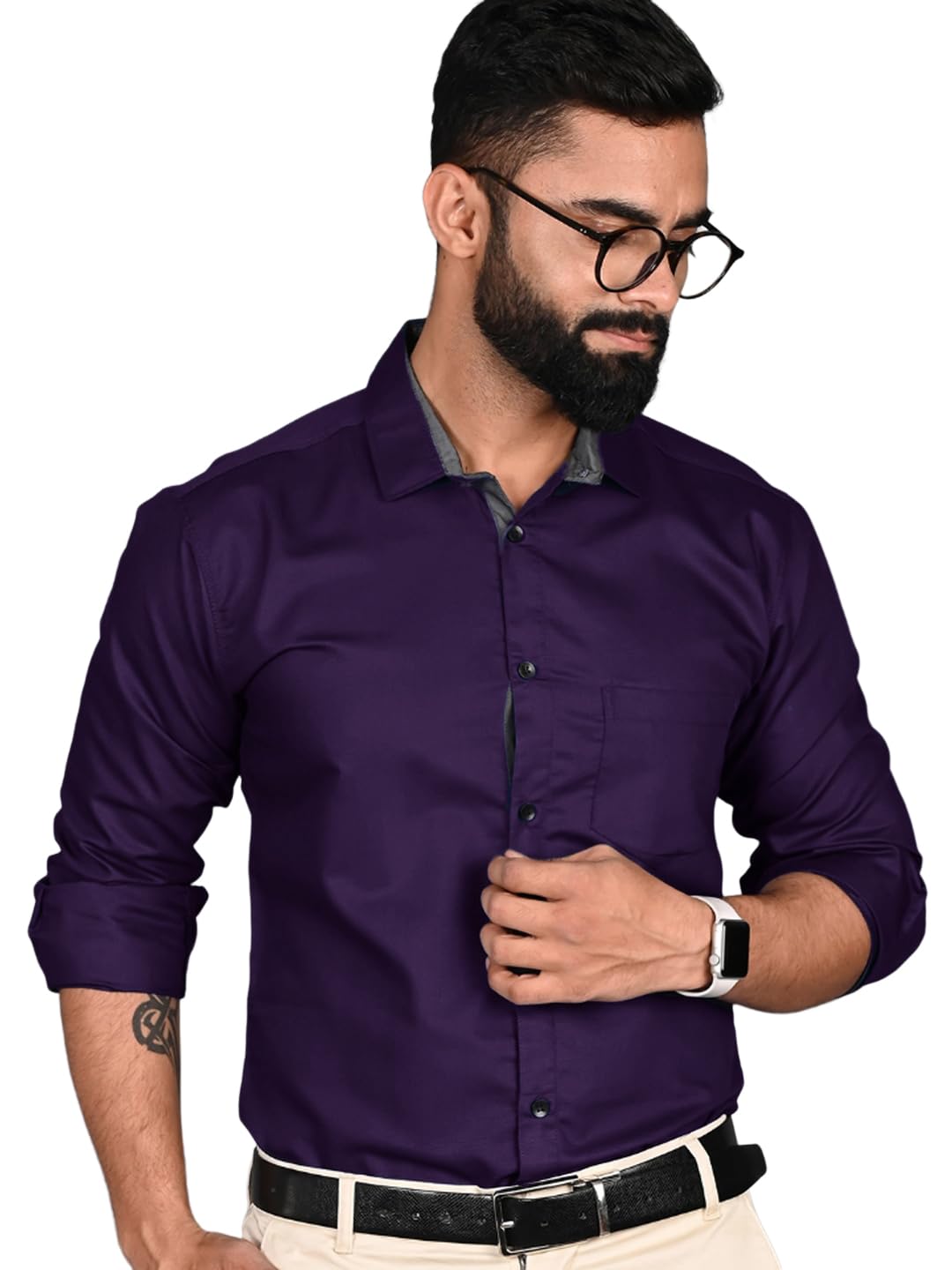 Pinkmint Men Solid Regular Fit Shirt (Pack of 1) Purple