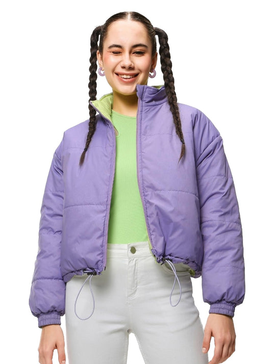 Bewakoof Womens Solid Super Loose Fit Plus Size Jacket_603950_Lavender_3XL