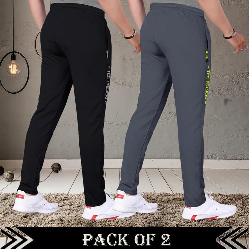 Tee Projekt Lycra Combo Soild & Zippered Pockets Style Regular Fit Track Pant for Men Jogger, Gym Wear, Yoga