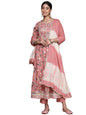 ishin Women's Turquoise Pure Cotton Zari Flared Floral Print Kurta Set with Pants & with Dupatta
