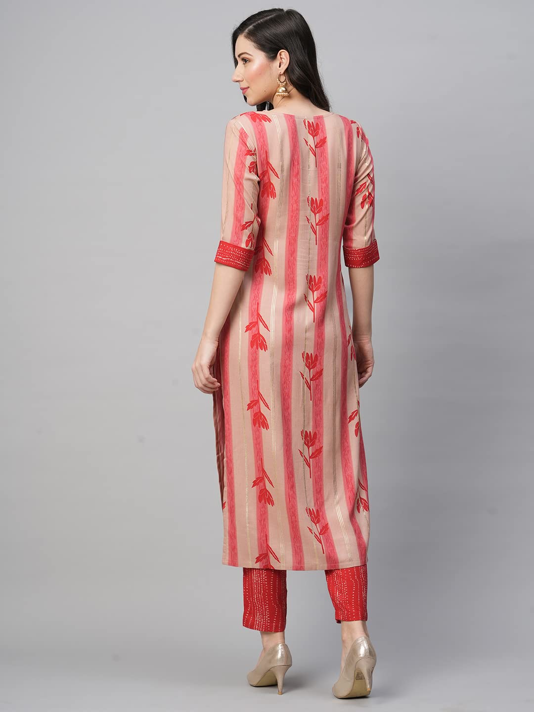GoSriKi Women's Cotton Blend Straight Printed Kurta with Pant (Dania-Nw-GS)