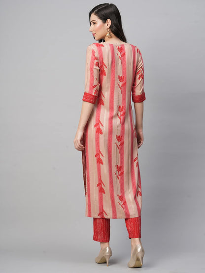 GoSriKi Women's Cotton Blend Straight Printed Kurta with Pant (Dania-Nw-GS)