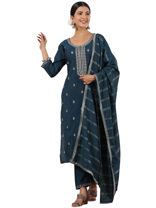 ishin Women's Silk Floral Regular Co-ord Sets
