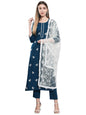 ANNI DESIGNER Women's Cotton Blend Embroidered Straight Kurta with Pants & Dupatta (ASANA)