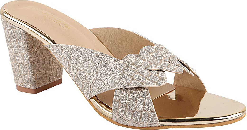 Shoetopia WomenS & GirlS Golden Peep Toes Block Heels-Eu37