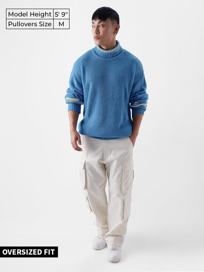 The Souled Store Solids: Powder Blue Pullovers Pullovers Cozy Pullover Sweaters Crewneck V-Neck Cable Knit Lightweight Oversized