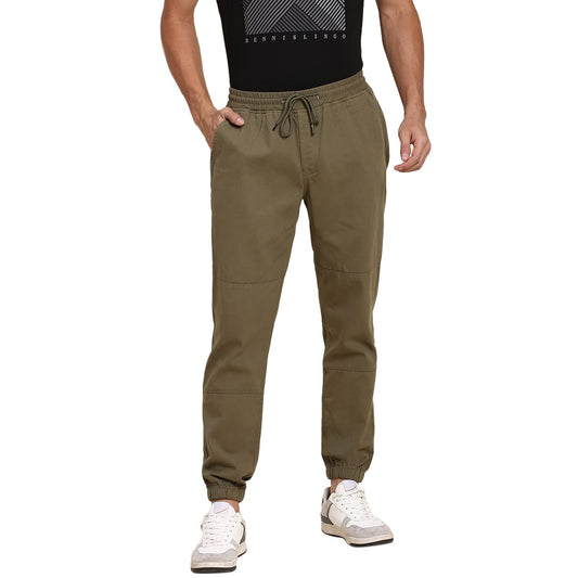 Dennis Lingo Mens Cotton Regular Fit Solid Stretchable Joggers, Casual Trouser Pants with Drawstring Waist and Snug Cuff Legs (