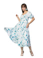 Oomph! Flared Dress For Women Stylish | Long One Piece For Women | Puff Sleeve Long Dress | Floral Print Maxi One Piece | Wester