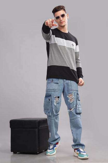 ADRO Full Sleeve Tshirt for Men | Colorblock T Shirt for Men | 100% Cotton Tshirt | Full Sleeve T-Shirt | Mens Full Sleeves T Sh