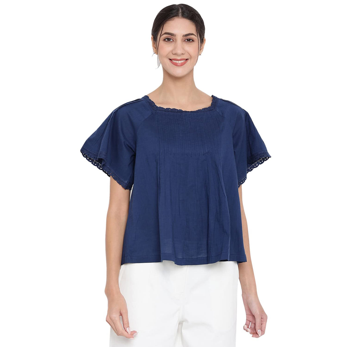 Fabindia Women Pintuck Regular Top Cotton_M