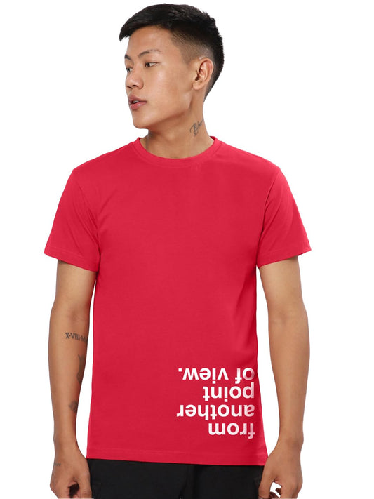 Bewakoof Mens Typography Print Regular Fit Half Sleeve Round Neck Cotton T-Shirt_689684_Red_XL