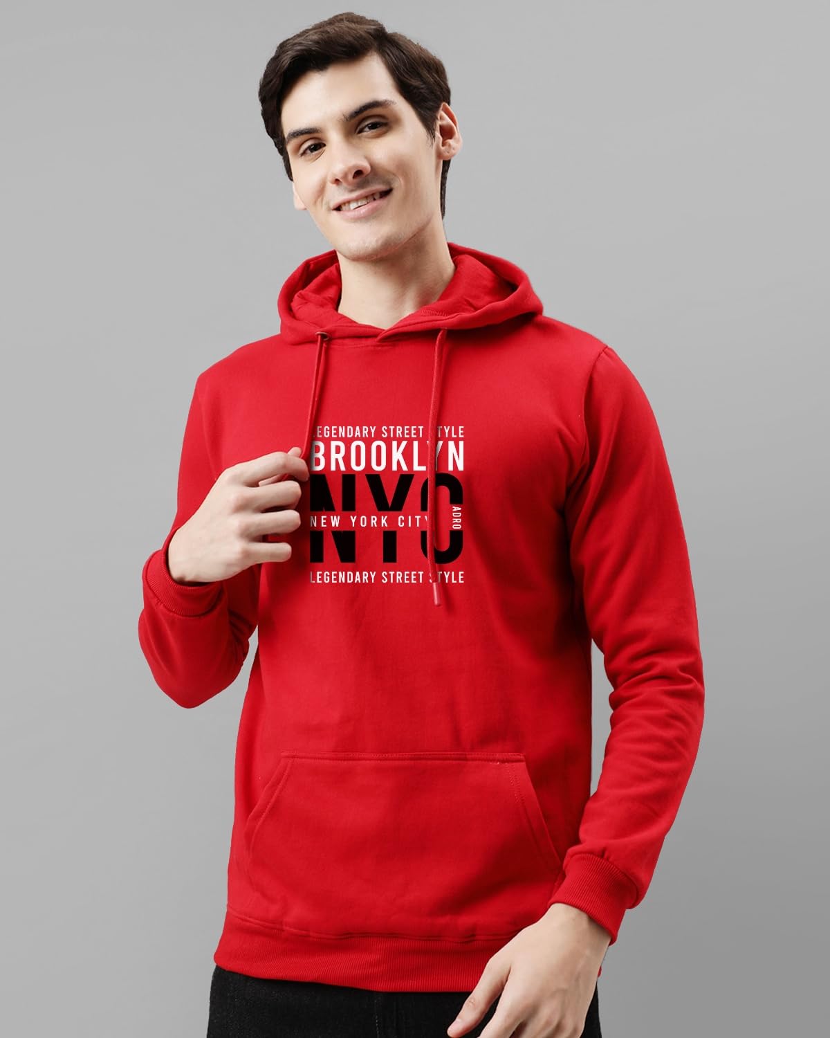 ADRO Mens Cotton Blend Neck Hooded Sweatshirt (H24-NYC-RD_Red