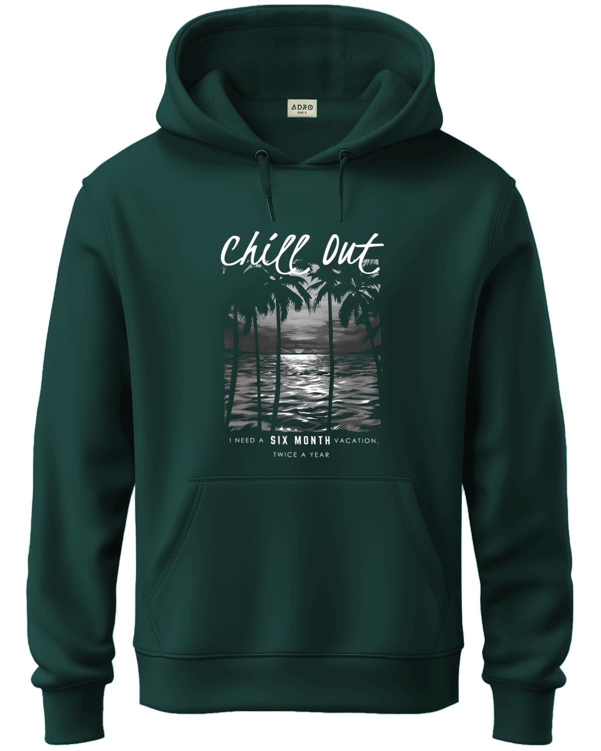 ADRO Men's Cotton Neck Hooded Sweatshirt (H24-CHILL-GRN_Green