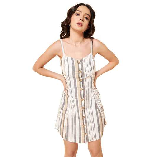 High Star Women'S Cotton Fit And Flare Mini Dresses (Hswdrs23001_Be_Beige_Xl)