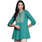 anubhutee Women's Pure Cotton Embroidered Turquoise Blue Straight Kurti