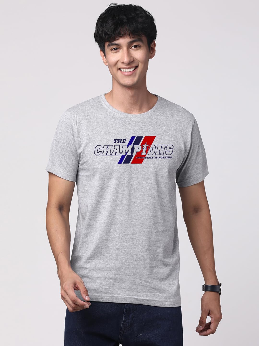 ADRO Men's Graphic Printed 100% Cotton T-Shirt - Regular Fit, Printed T-Shirts for Men (RN24-CMP-GR_Grey)