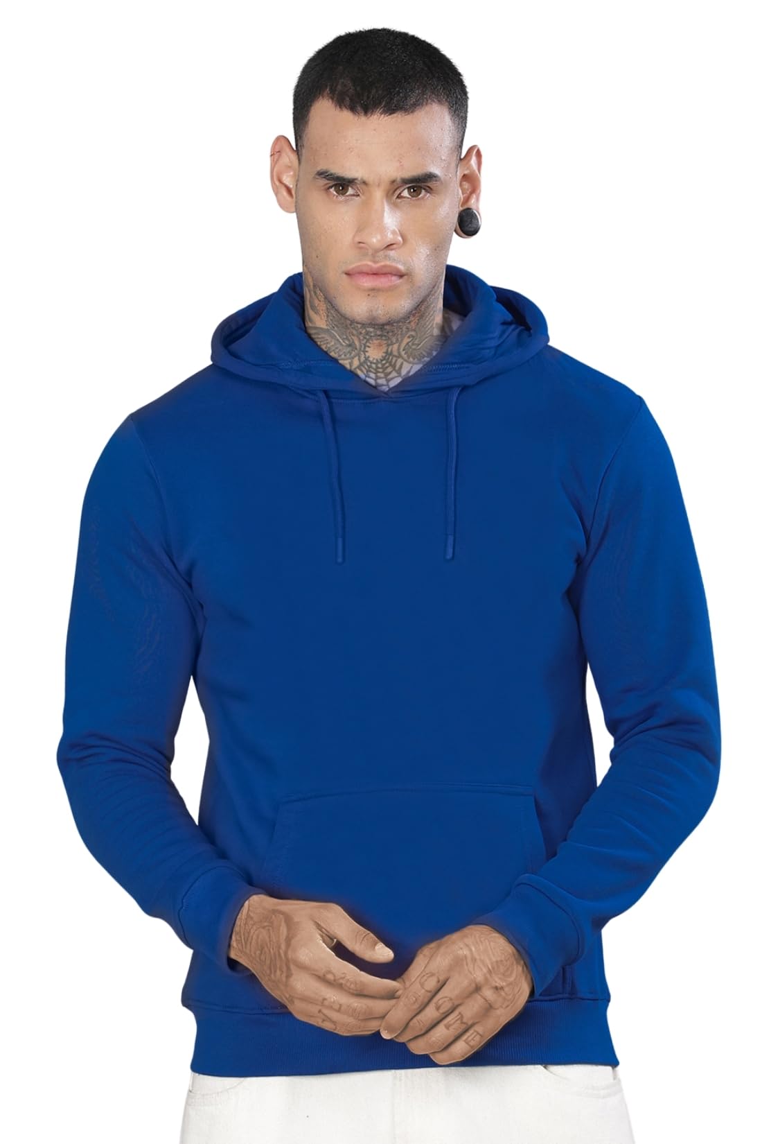 ADRO Mens Cotton Neck Hooded Sweatshirt (H24-M-PLN-RB_Royal Blue