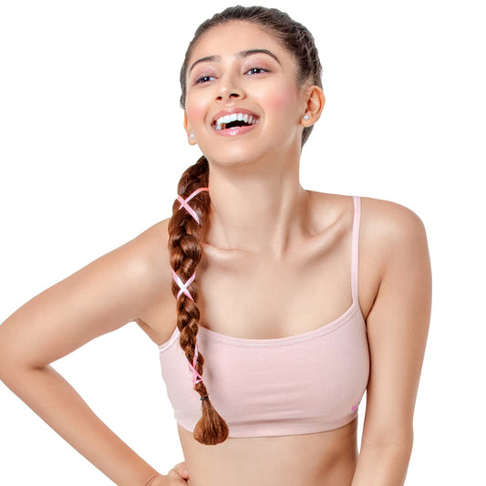 Enamor Womens Slim Strap Stretch Cotton Non-Padded Antimicrobial Beginners Slip-On Wireless Teenager Full Coverage Bra(Bb02-Pea