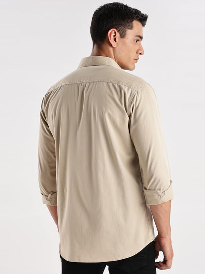 ADRO Cargo Shirts for Men | Double Pocket Mens Casual Shirt | 100% Cotton Plain Shirts | Full Sleeve Shirt | Summer - Regular Fi