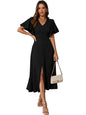 Shasmi Girls & Womens Black Pleated Midi Dress with Flutter Sleeves | V-Neck Western Dress for Women | Elegant A-Line Summer O
