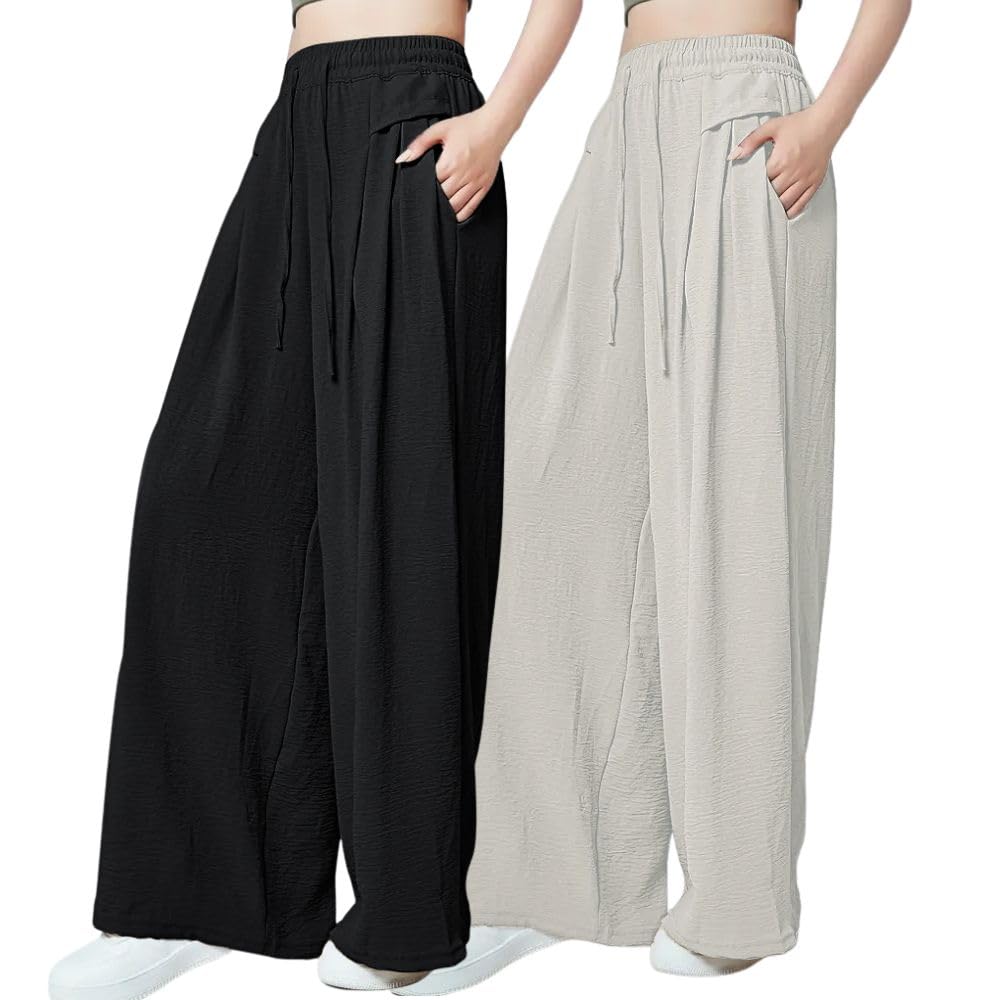 Greciilooks WomenS Loose High Rise Textured Trousers | High-Waisted Pant | Korean Trousars
