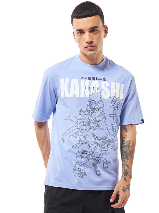 Bewakoof Official Naruto Merchandise Kakashi Chidori MenS Graphic Printed Oversized Fit Half Sleeve Round Neck Cotton Jersey T-S