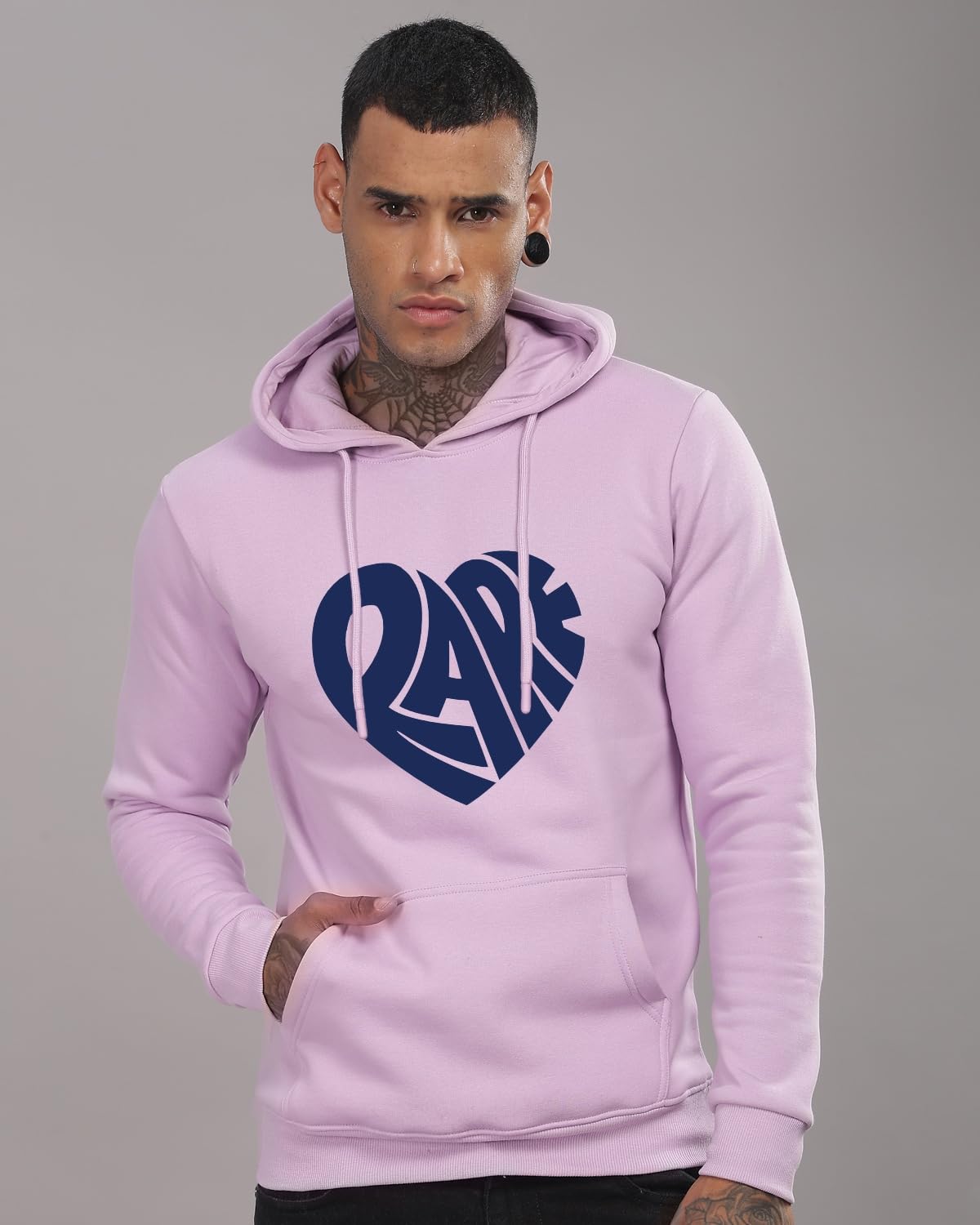 ADRO Men's Cotton Neck Hooded Sweatshirt (H24-RARE-PU_Lavender