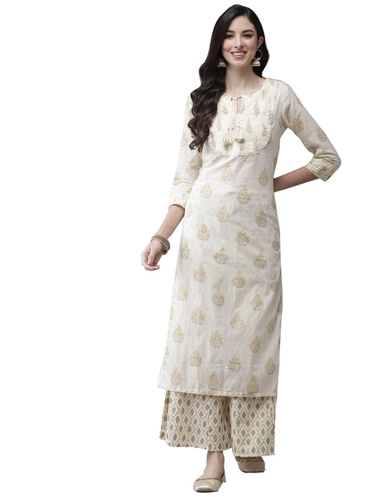ishin Women's Cotton Blend A-Line Kurta Set