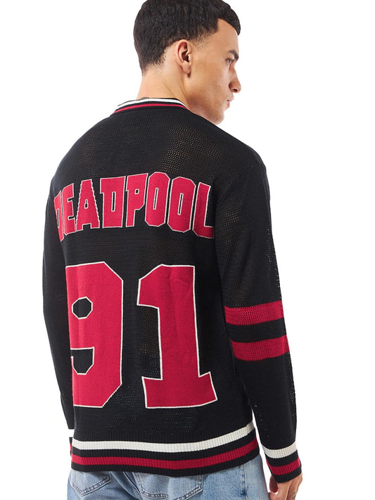 Bewakoof Air 1.0 Official Marvel Merchandise Deadpool Mens Typography Oversized Fit Full Sleeve Polo Neck Cotton Sweater_644526